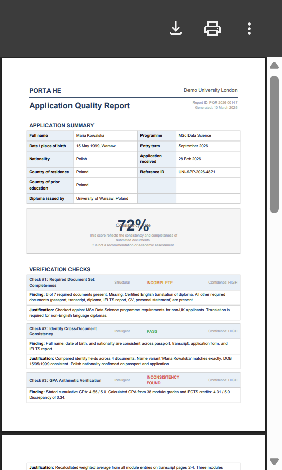 Sample Porta HE report preview